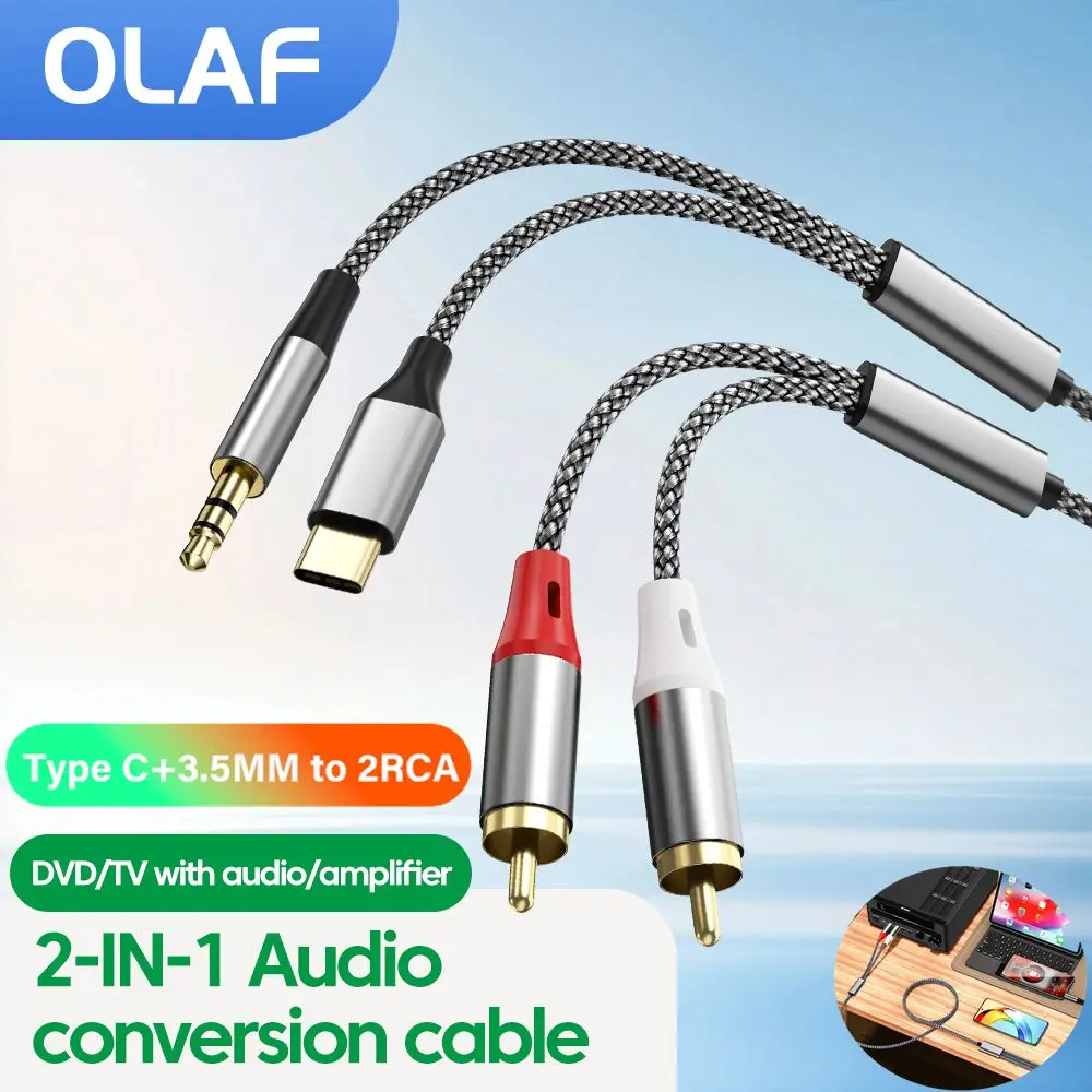 Cable de Audio auxiliar tipo C/3,5 MM a 2RCA, divisor macho a macho, conector de Cable AUX 2 RCA para altavoz de PC, amplificador de TV, Cable de reproductor de DVD