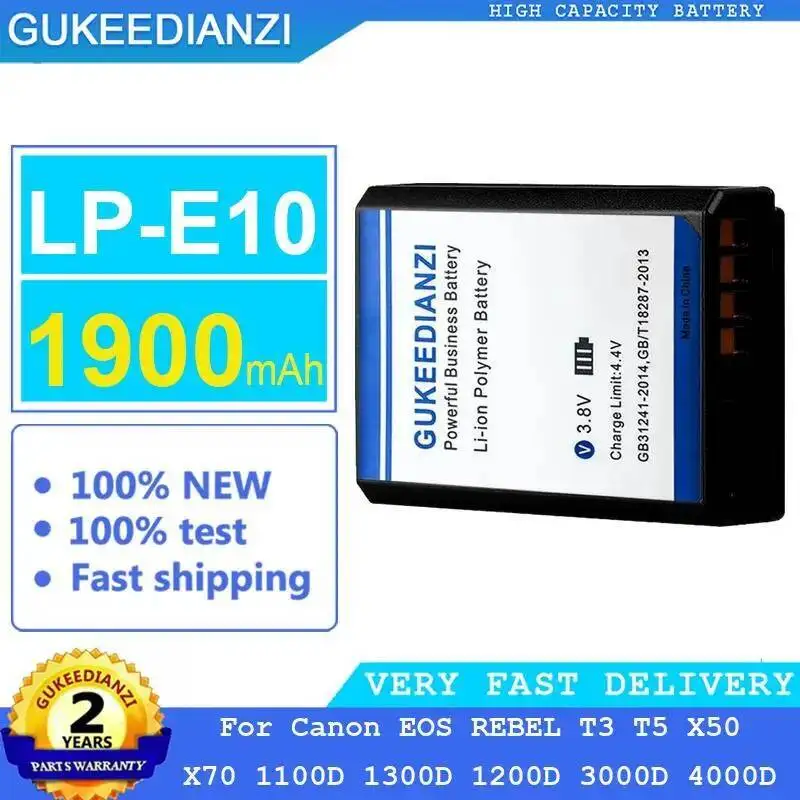 Batería de LP-E10 de 1900Mah con buen rendimiento de baja temperatura para Canon Eos para Rebel T3 T5 X50 X70 1100D 1300D 1200D 3000D 4000D