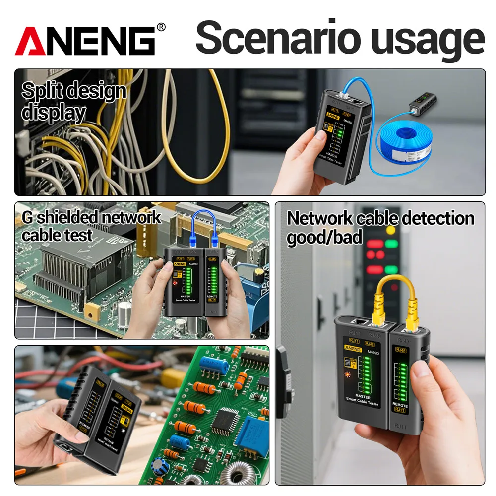 Probador de Cable de red ANENG M469D Analizador de red Ethernet RJ45 RJ11 RJ12 CAT5 UTP LAN Cable herramientas analizadoras de red vectorial - imagen 4