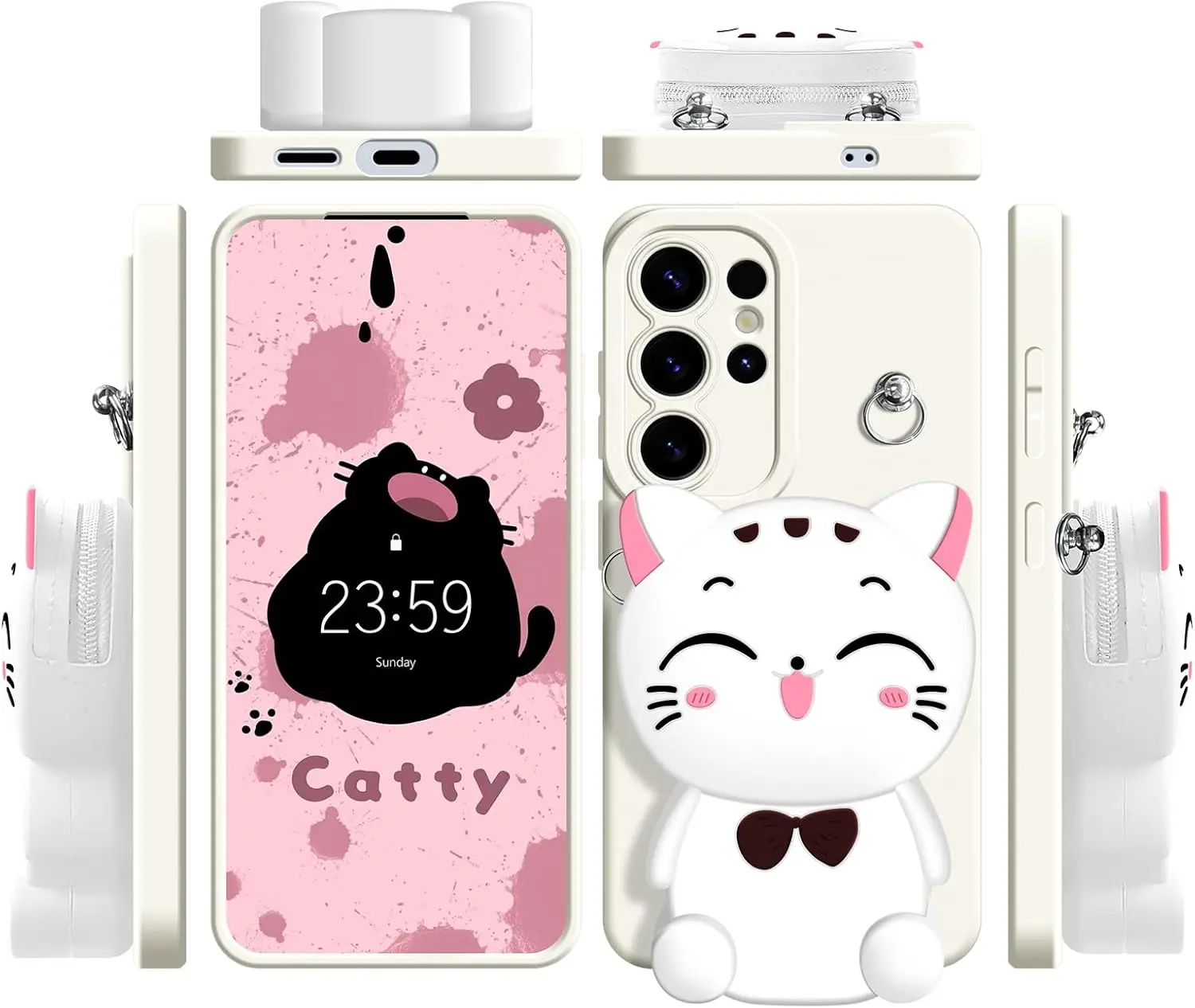 Para Samsung Galaxy A12 A11 A71 A51 A52 A22 A02s A32 A13 A53 A03s A04s A20s A33 A73 A23 Funda tipo billetera con gato de la suerte con cuerda - imagen 2