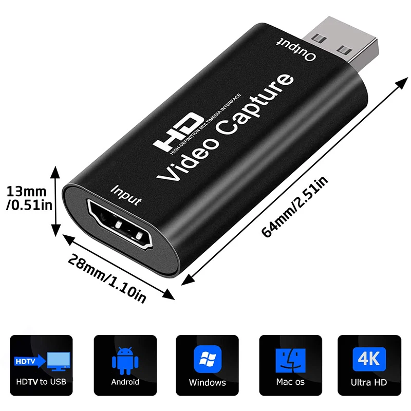 Tarjeta de captura de vídeo USB 2,0 HD 4K a 1080p, grabador de juegos compatible con HDMI para PC, PS4, DVD, grabación de cámara, transmisión en vivo - imagen 3