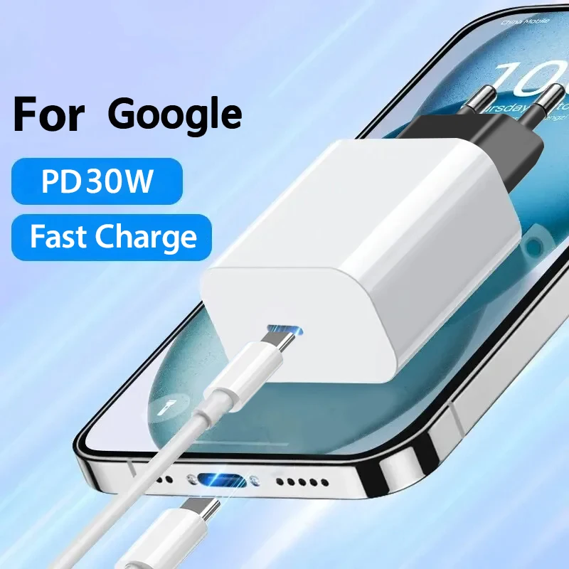 Cargador de carga rápida PD para for Google Pixel 9, 8, 7, 6 Pro, XL, 7A, 6A, Cable de carga rápida tipo C, adaptador de pared, enchufe europeo/estadounidense, 30W - imagen 4