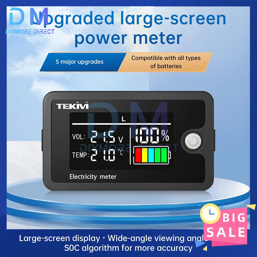 Voltímetro Digital con indicador de capacidad de batería DC 8-100V, medidor de prueba de batería de litio de plomo-ácido LiFePO4 con pantalla de temperatura - imagen 3