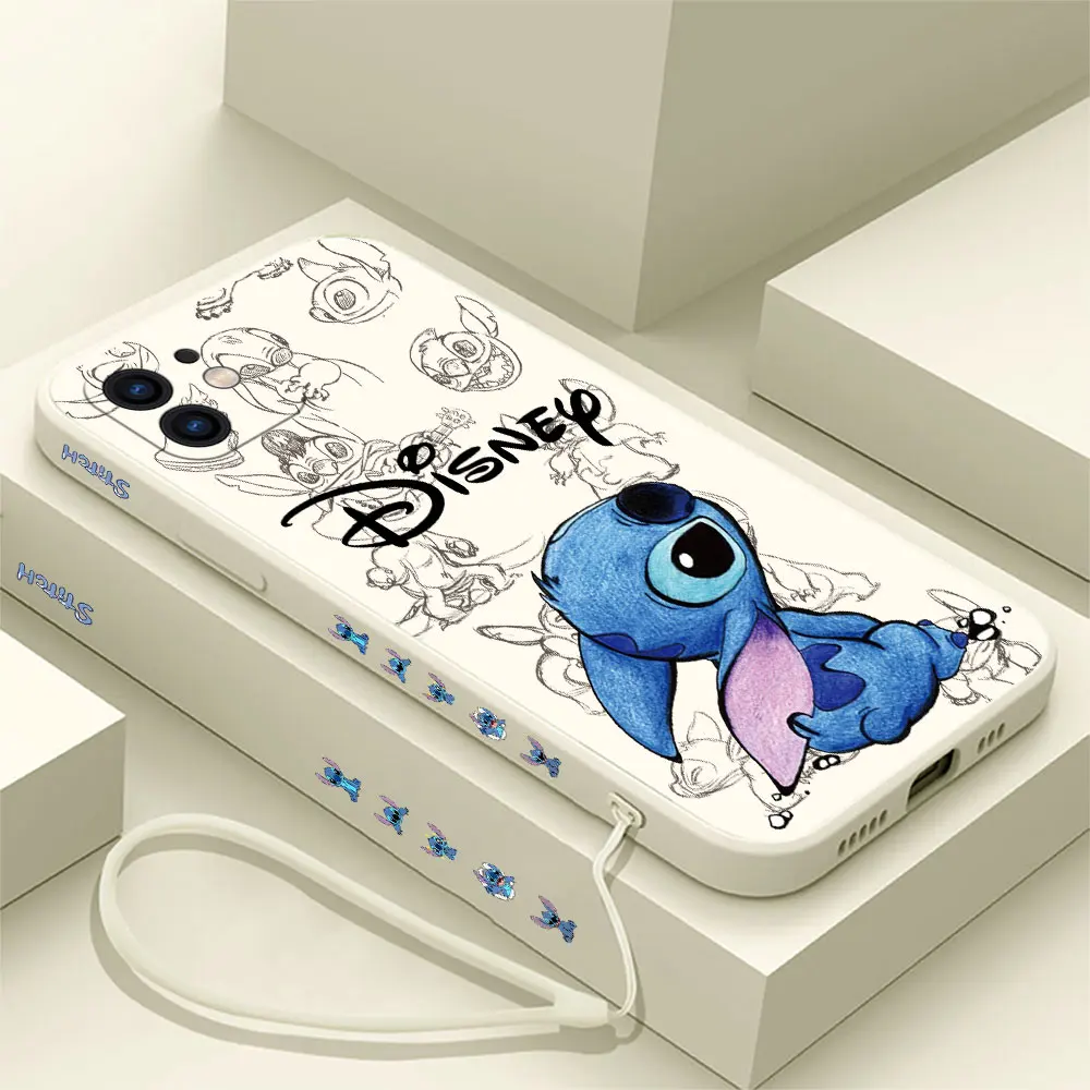 Funda de teléfono Disney Super Cute Stitch para Oneplus Nord 3 2 9R 9 8T 8 7 7T Pro 6 5G cubierta de silicona líquida con correa de mano