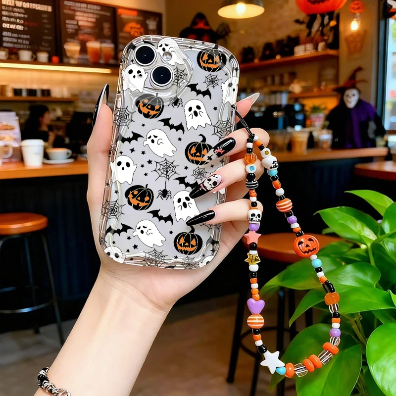 Funda con cadena de Halloween de fantasma de calabaza para Realme 15 14 Pro Plus 13 12 12X C71 C67 8i 8 C15 C12 C25 C25S C11 11 5G 7 6 Pro 9i - imagen 3