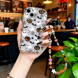 Funda Halloween iPhone con cadena de fantasma, murciélago y calabaza