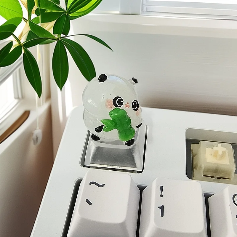 Teclas personalizadas de Panda de China, bonitas teclas de Panda Huahua de teclas artesanales de bambú para tapas de teclado mecánico, regalos de decoración de escritorio - imagen 5