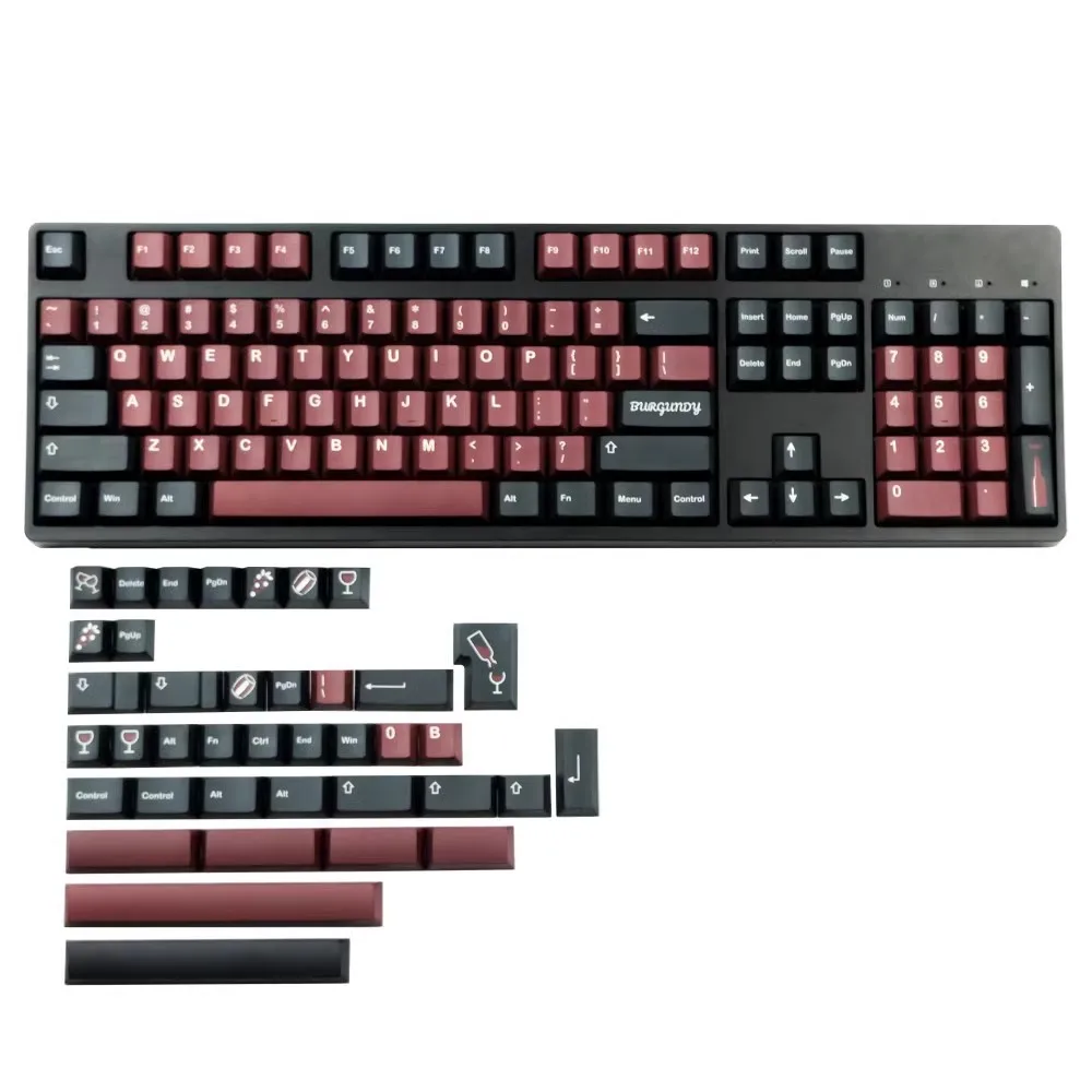 Juego de 142 teclas clon GMK burdeos, tapas de teclas de sublimación de tinte PBT, perfil de cereza, a prueba de luz, para teclados MX Switch - imagen 5