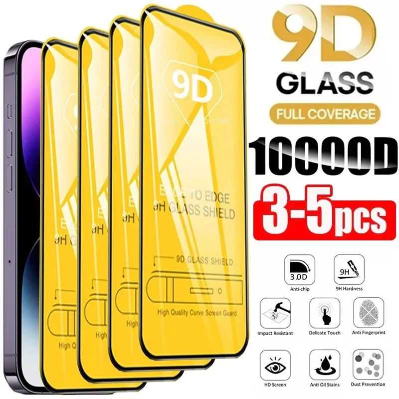 Protector de pantalla de vidrio templado 9D para IPhone, cristal Protector para IPhone 14, 13, 12, 11 Pro Max, X, XR, XS Max, 7, 8, 6S, 14, 15 Pro max - imagen 2