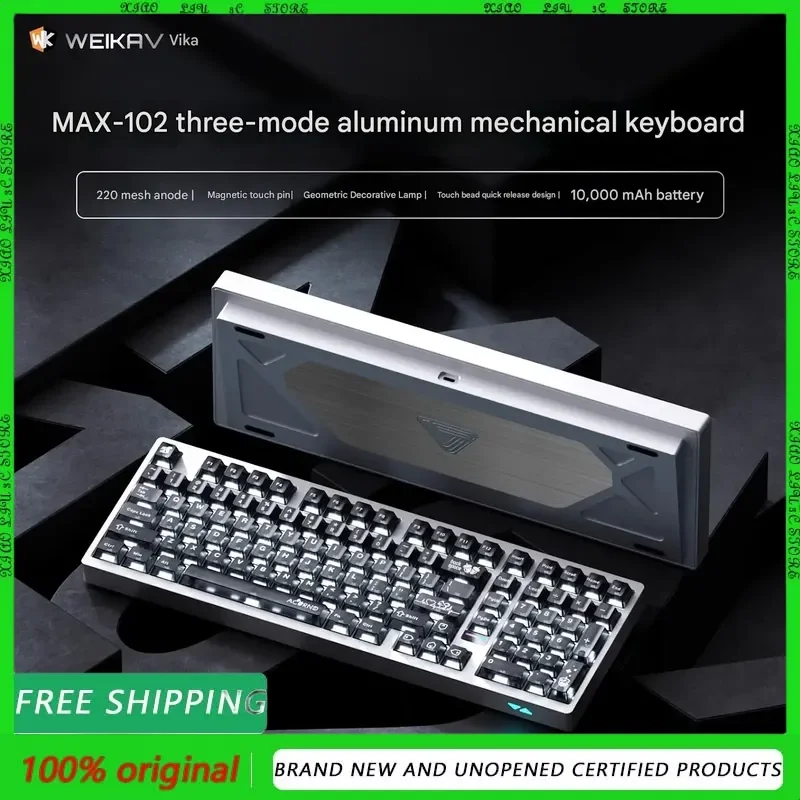 Weikav MAX-102 Teclado mecánico aleación de aluminio RGB inalámbrico Bluetooth tres modos intercambio en caliente soporte QMK a través para jugadores de PC