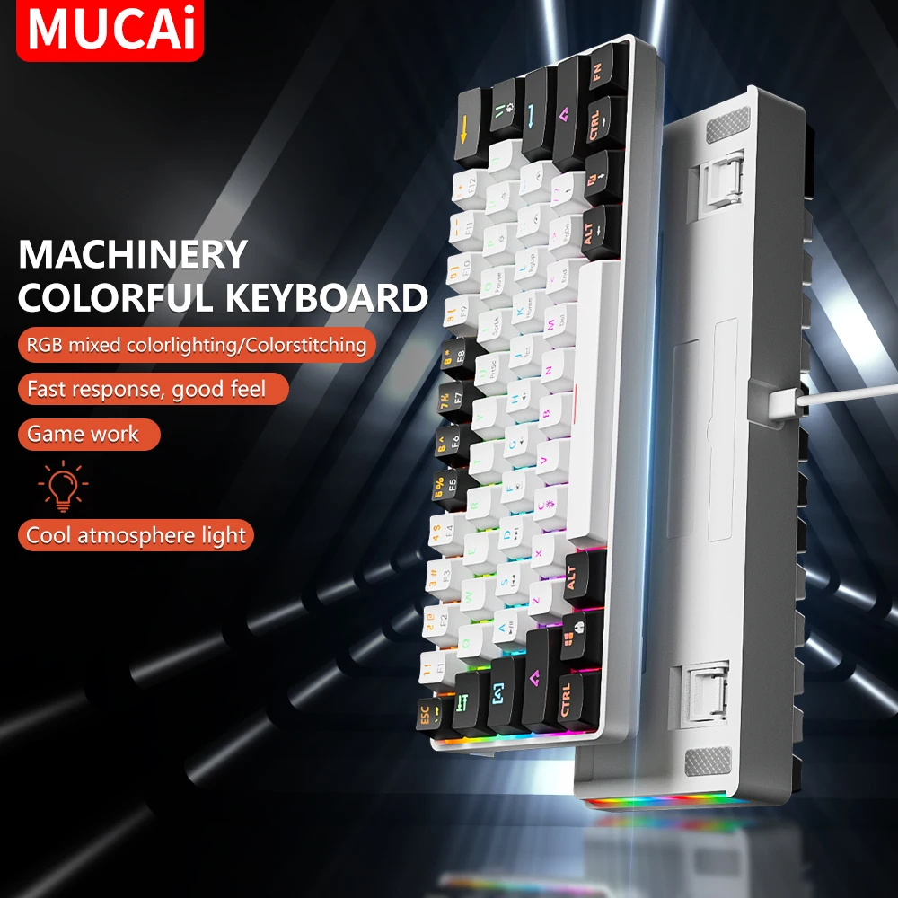 MUCAI MK61 RGB retroiluminado esports teclado mecánico para juegos con eje rojo cable desmontable interfaz USB intercambiable en caliente