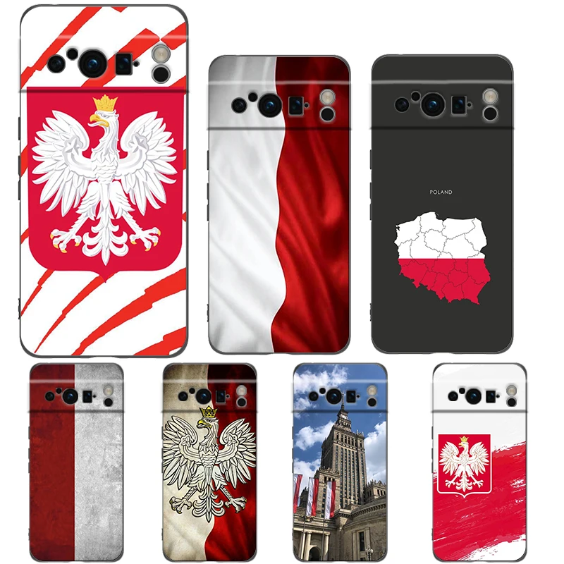 Funda de teléfono con bandera polaca para Google Pixel 10 9 8 7 6 Pro XL 9A 8A 6A 7A 5G, funda negra de TPU suave a prueba de golpes