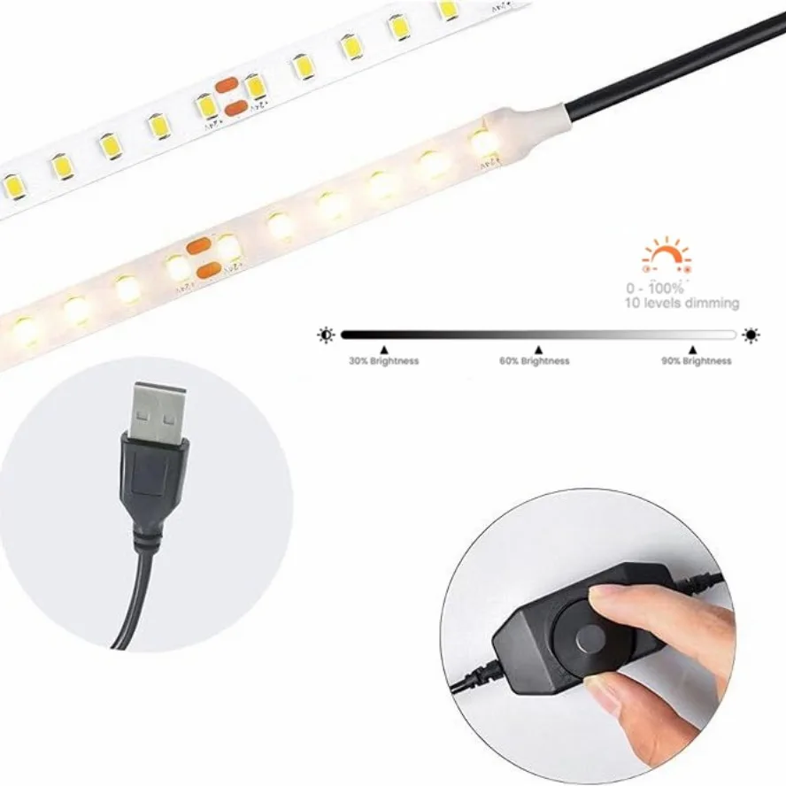 Regulador de intensidad con perilla LED de 5V/12V y 24V, cable de extensión USB hembra a macho con controlador giratorio de encendido y apagado, tiras de luces blancas y negras - imagen 3