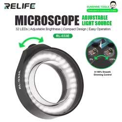 RELIFE RL-033E luz LED para microscopio, lámpara redonda ajustable para reparación de BGA de teléfono para la mayoría de los microscopios estéreo, herramientas de fuente de luz