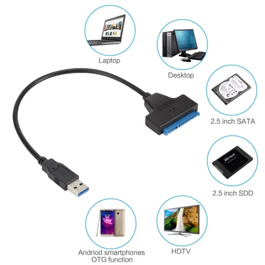 Cable SATA a USB 3,0/2,0 para disco duro externo HDD SSD de 2,5 pulgadas, adaptador SATA 3 de 22 pines, Cable USB 3,0 a Sata III de hasta 6 Gbp - imagen 5