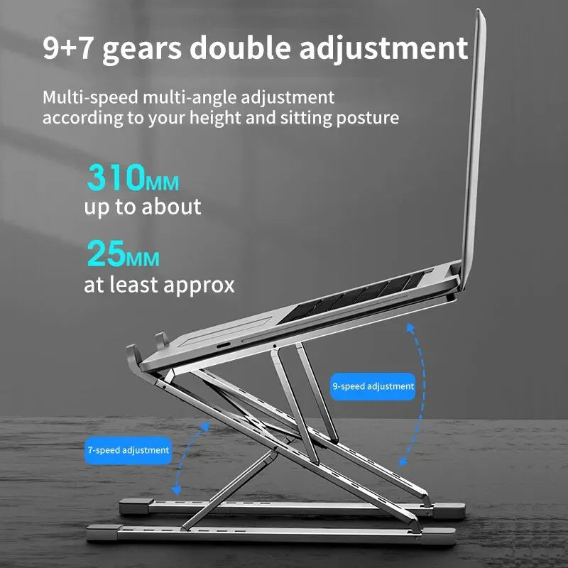 Soporte ajustable de aluminio para ordenador portátil, niveles para Macbook, doble plegado, soporte para tableta y PC, soporte para almohadilla para portátil, disipación de calor - imagen 5