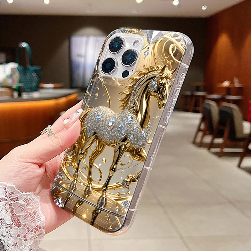 Funda de teléfono con diseño de caballo dorado para Xiaomi 13T Pro Mi 13 T 14 13 12T POCO X6 Pro X5 Pro F7, funda transparente creativa a prueba de golpes - imagen 4