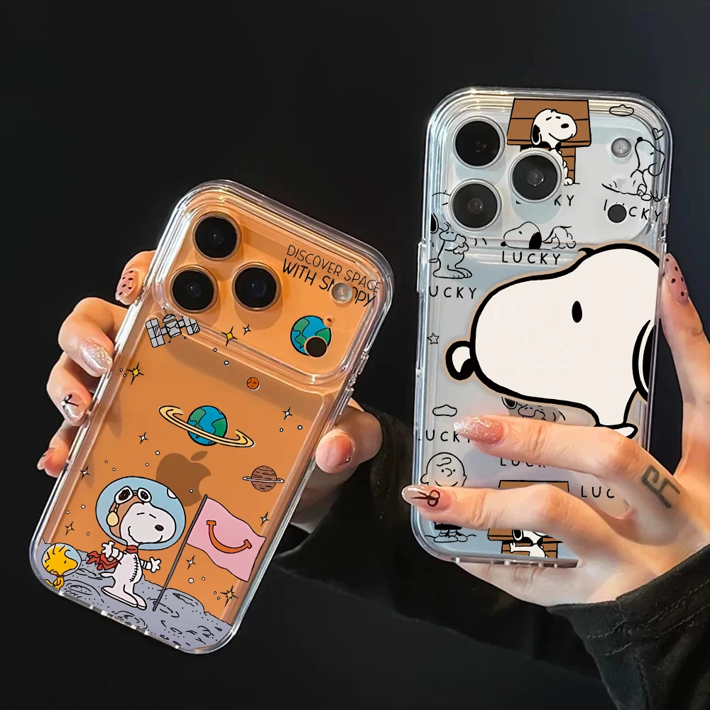 Preciosa funda de teléfono de dibujos animados de Snoopy de cabeza grande para IPhone 17 Air 17 Pro Max 16 15 14 13 12 11 Pro Max 16e Plus Y2K bonita funda transparente