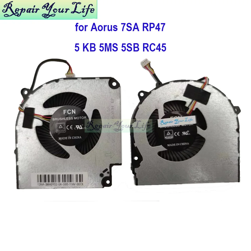 Ventilador enfriador de portátil CPU GPU para Aorus 7 SA RP47 5 KB SB MB RC45 5KB 5MB 5SB ventilador de refrigeración para portátil para juegos FLHF FMQ8 13NA-3MA0Y02-0A - imagen 2