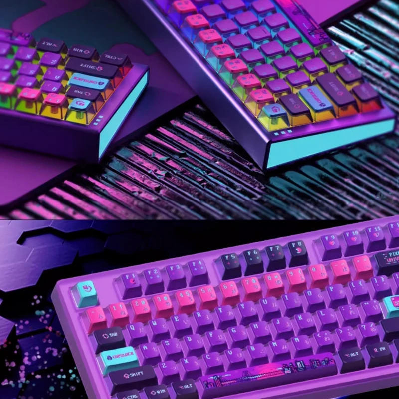 Teclas con tema Pixel Universe, teclas OEM transparentes de sublimación térmica PBT, personalizadas, moradas, 121 teclas para teclado mecánico - imagen 3