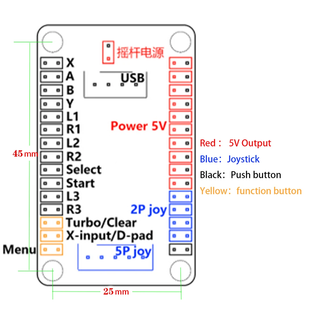Codificador USB Arcade Zero Delay PC PS3 Switch Raspberry Pi Nintendo a Joystick para controlador Hitbox de botón de 5 pines y 2,8 MM - imagen 3