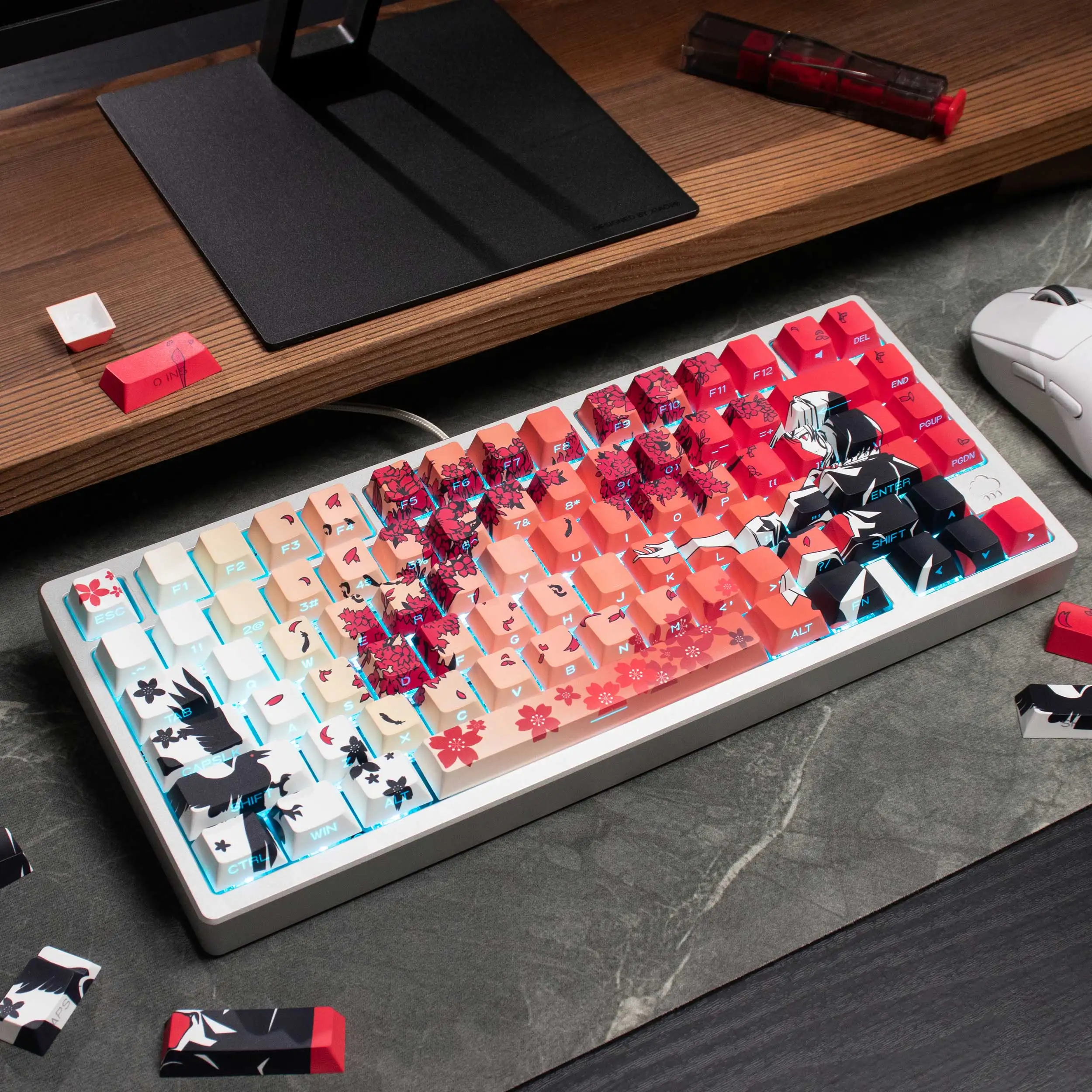 Teclas Sakura Cuervo Cherry Profile PBT, 131 teclas, sublimación GX87 Crush80 Hi8 Hi75 Lucky65 raven68 Rainy75 - imagen 5