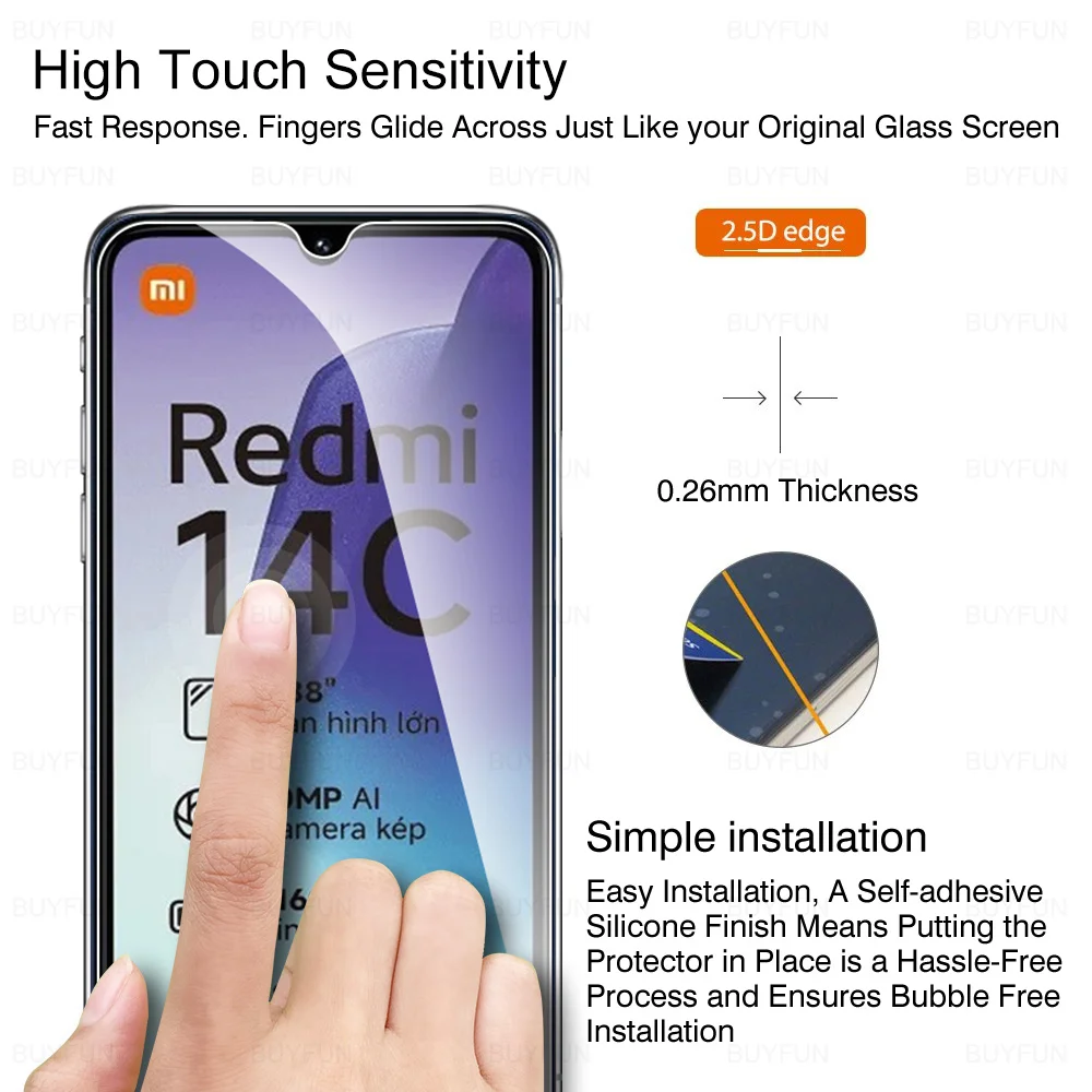 Protector de pantalla de vidrio templado Redmi14C para Xiaomi Redmi 14C 4G película de cubierta de vidrio 3 uds para Redmi 14 C Redmy14C 14 C C14 Redme14C - imagen 3