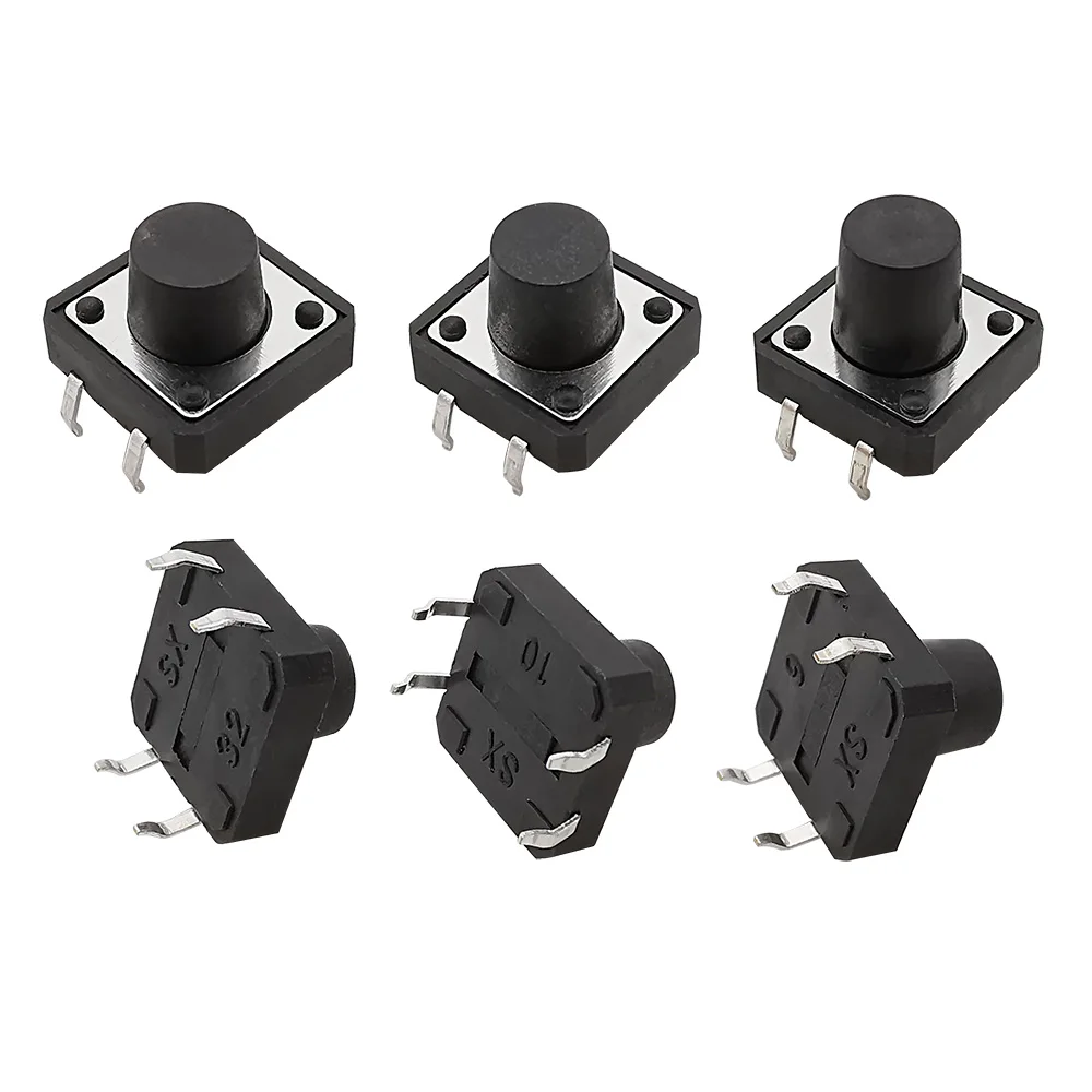 20 unids/lote 12x12mm Panel PCB interruptor de botón táctil momentáneo 4 pines DIP 12x12mm x 4,3mm/4,5/5/6/6,5/7/8/9,5/10/11/12mm - imagen 4