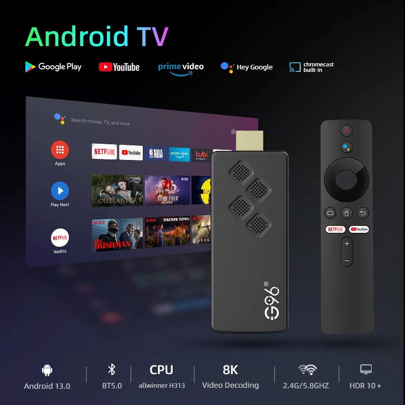 Android13.0 versión Global G96 TV Stick portátil 8K medios de transmisión 2GB16GB Dongle de TV en varios idiomas Allwinner H313 Quad Core Q2