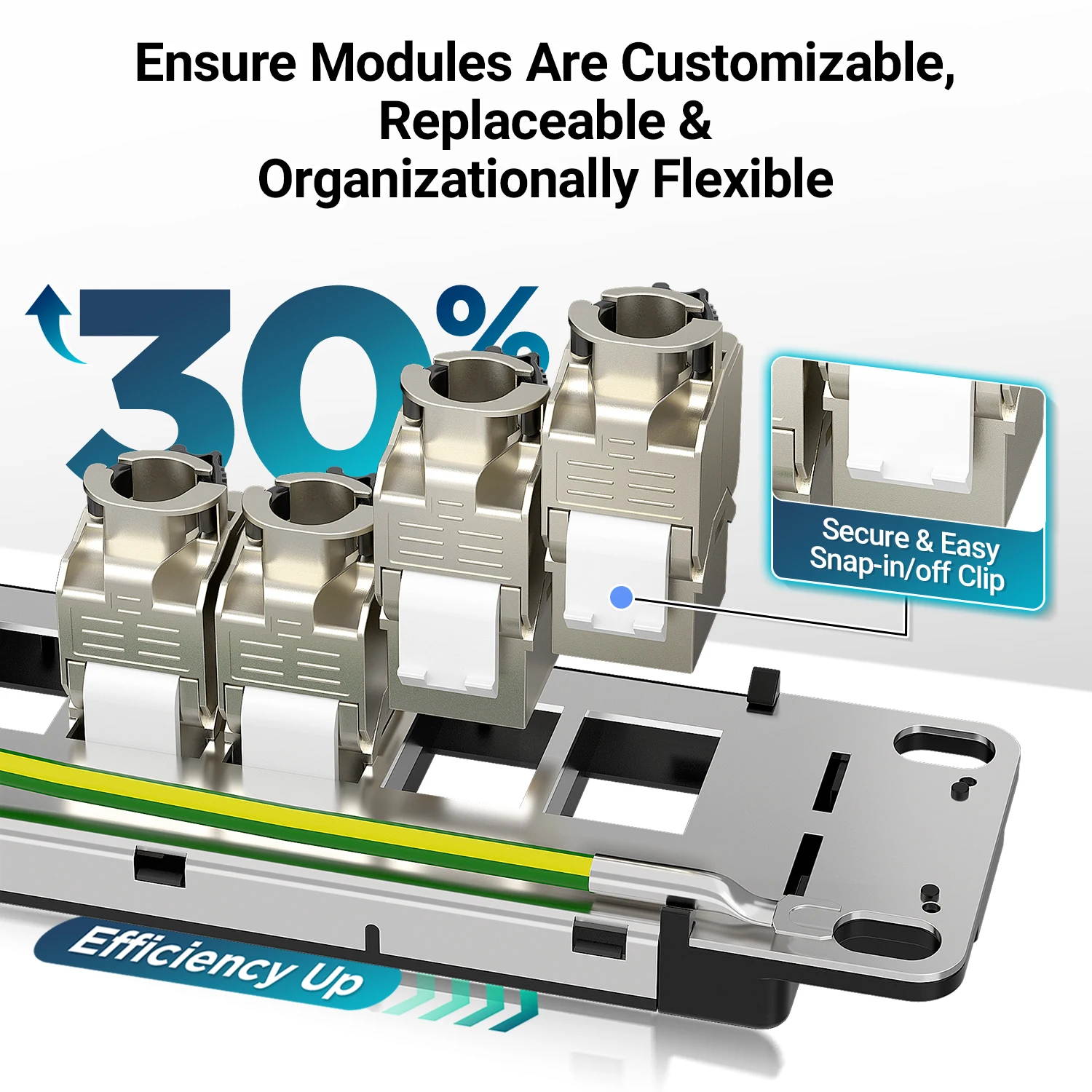 AMPCOM 1U Panel de conexión Keystone STP de 24 puertos, montado en rack con conector Keystone CAT8/7A/7/6A/6 sin herramientas, barra de gestión de cables trasera - imagen 3