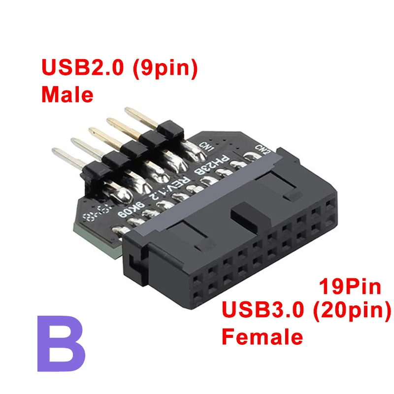 Placa base USB2.0 de 9 pines a USB3.0, convertidor de conector de Panel frontal de 19 pines, USB 3,0 de 19/20 pines a USB 2,0, adaptador macho/hembra de 9 pines - imagen 4