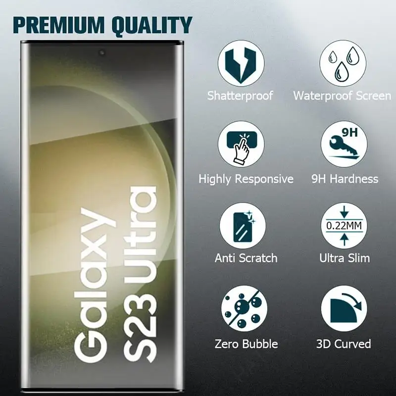Protector de pantalla de vidrio templado para Samsung Galaxy S23 Ultra, cubierta curvada completa, S22, S23, S21 - imagen 4