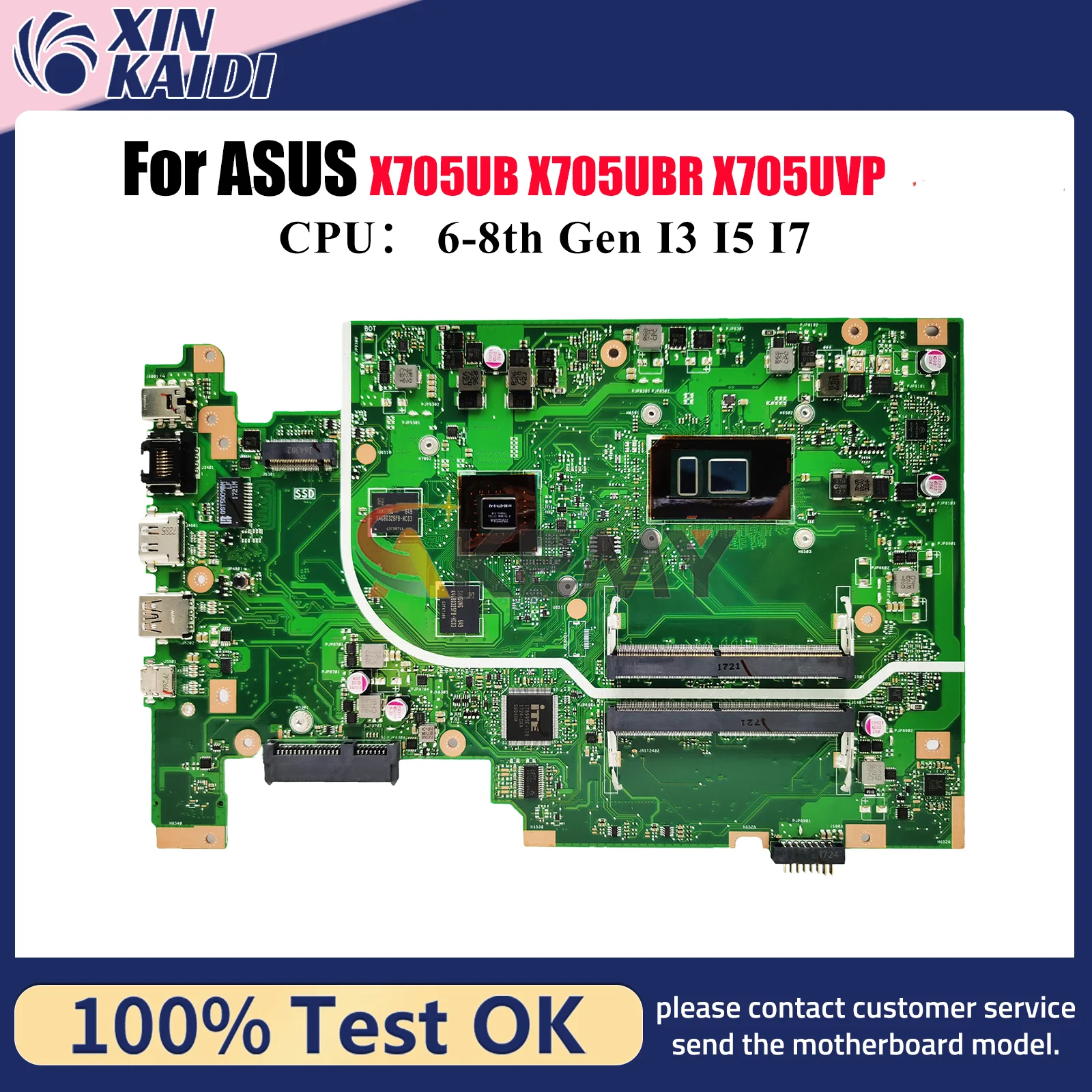 Placa base para ordenador portátil X705UB para ASUS VivoBook F705U X705UBR X705UF X705UV X705UBP X705U X705UVP X705UNR con CPU I3 I5 I7