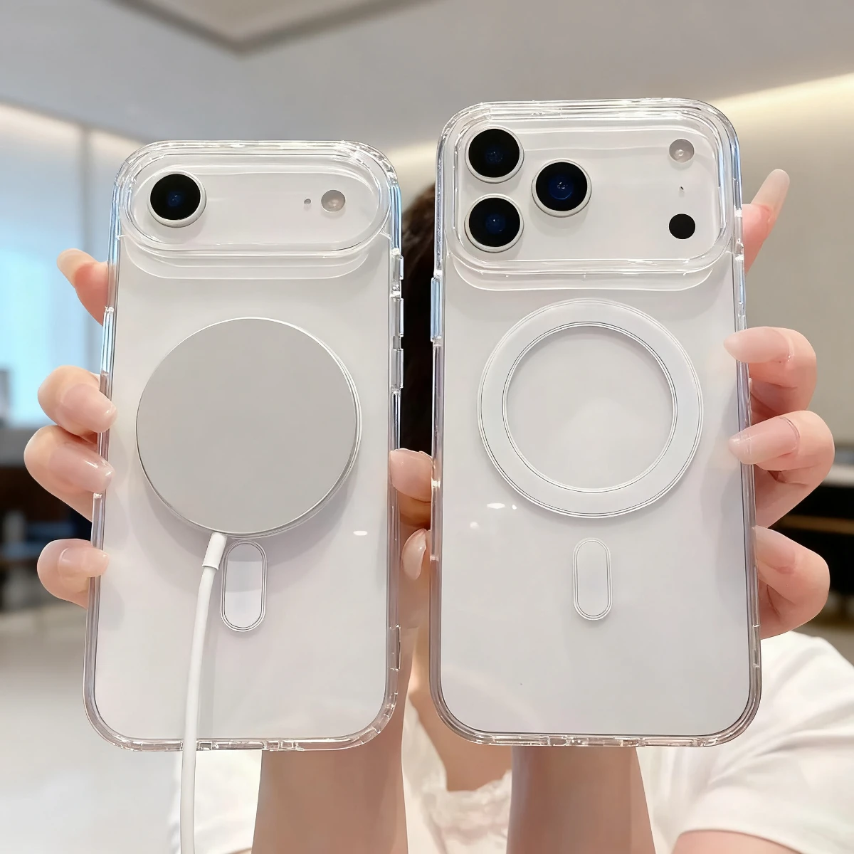 Magasafe-funda de carga inalámbrica magnética para iPhone 17 Pro Max, funda trasera transparente a prueba de golpes para teléfono