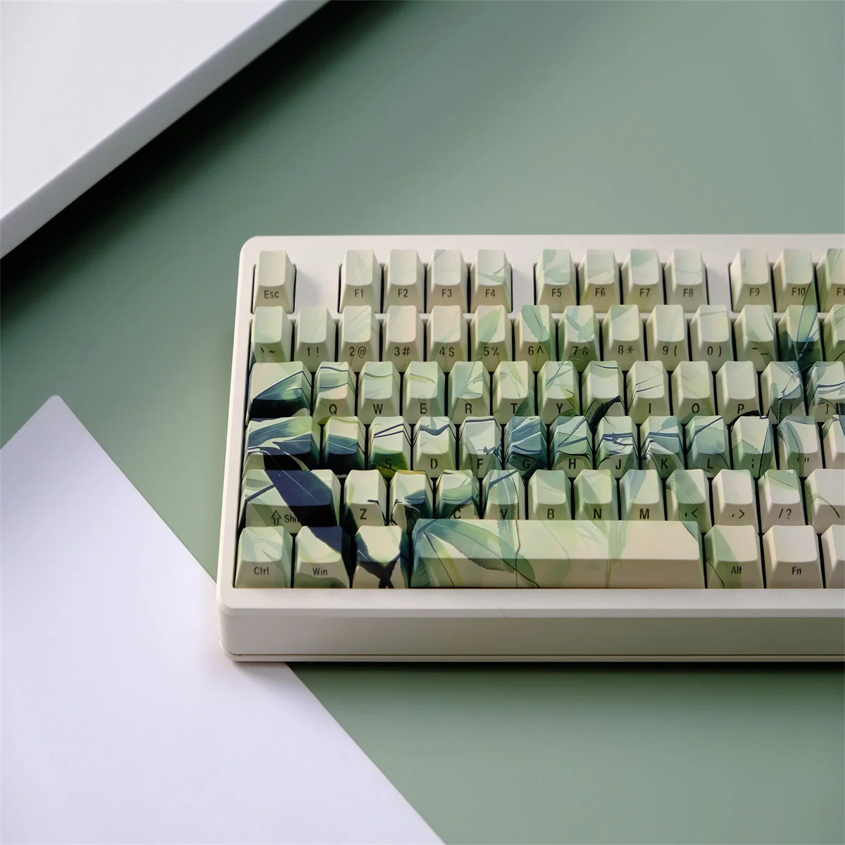 Teclas de transmisión de luz lateral de hojas de bambú, 135 teclas, Material PBT, perfil de cereza, DYE-SUB personalizado para teclado mecánico - imagen 3