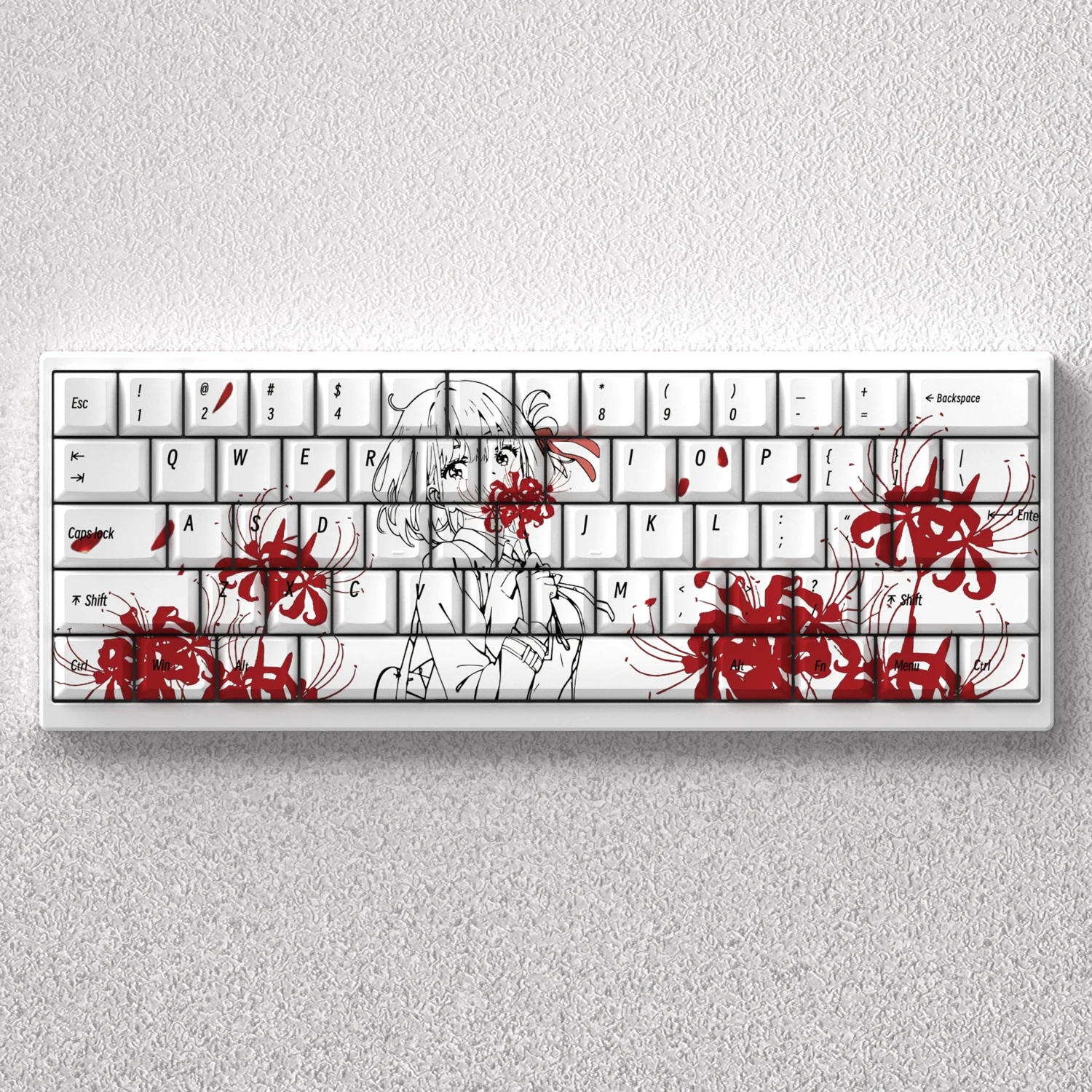Teclas PBT Cherry Dye Sub Nishikigi Chisato Lycoris Recoil Anime 73 teclas para teclado mecánico de diseño 60 65 68 GK61 Anne