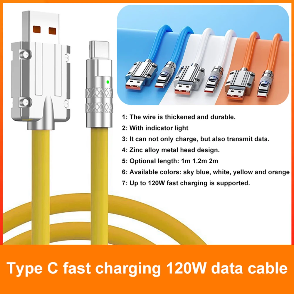 120W 6A Super Fast Charge Liquid Silicone Cable Type-C Charger Data Cable For Huawei Xiaomi Samsung Cable Quick Charge USB Cable - imagen 2