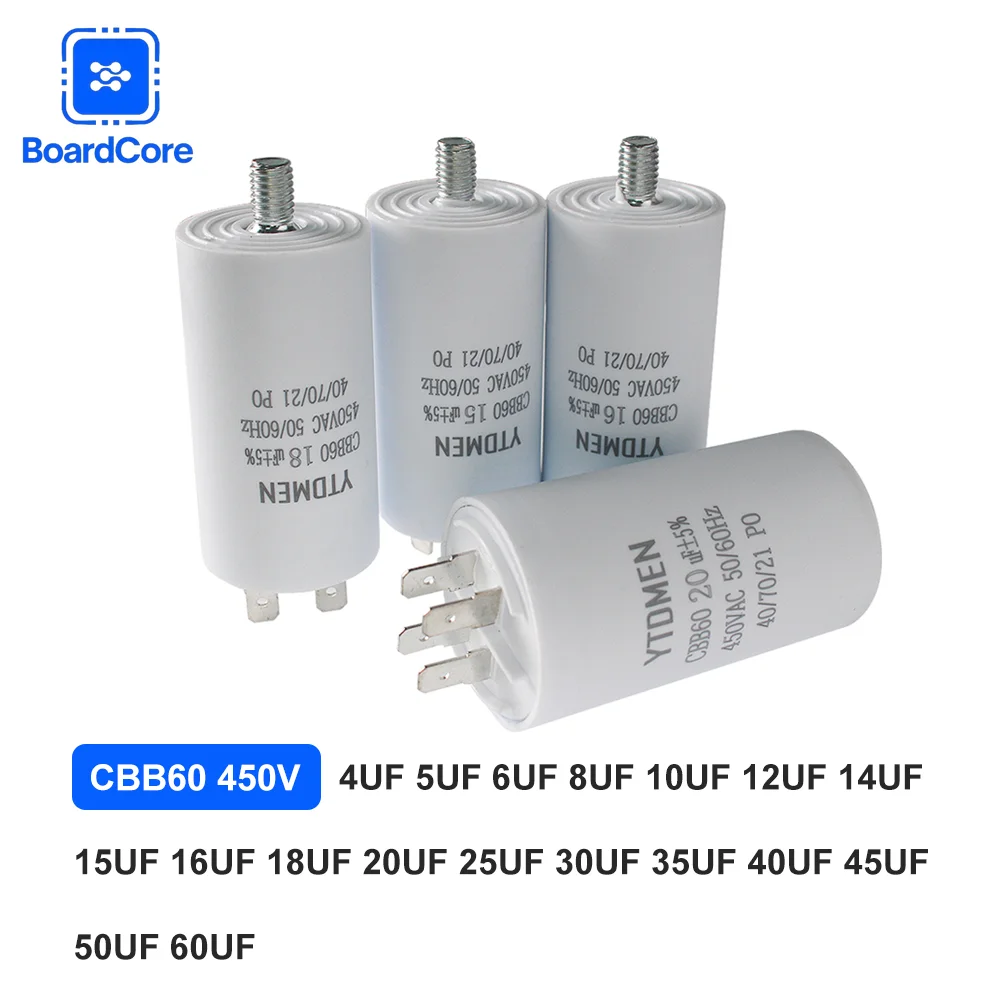Condensador CBB60 4-60μF 450V AC Condensador de funcionamiento de motor con tornillo para aire acondicionado/refrigerador/bomba de agua 50/60Hz