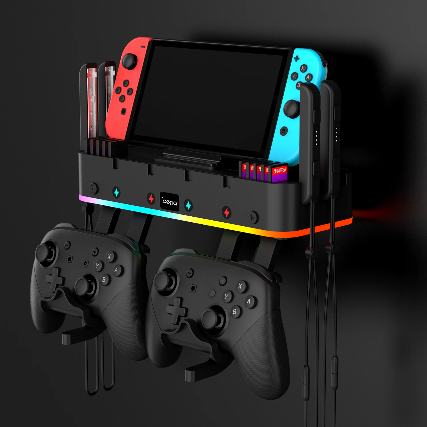 IPEGA PG-SW107 Soporte de pared para interruptor RGB con cargador Joy-Con, soporte para interruptor para Nintendo Switch / OLED con organizador de interruptor - imagen 5