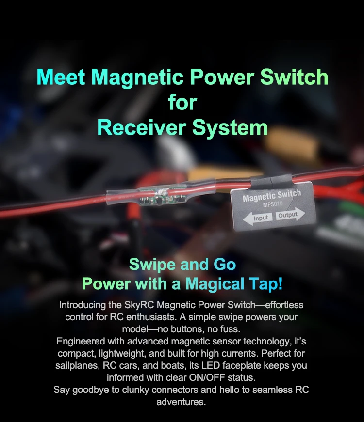 Unidad de interruptor SkyRC RC MPS010 interruptor de alimentación magnético DC 3-13V 7A interruptor magnético para sistema receptor Control remoto aviones de vela de coche