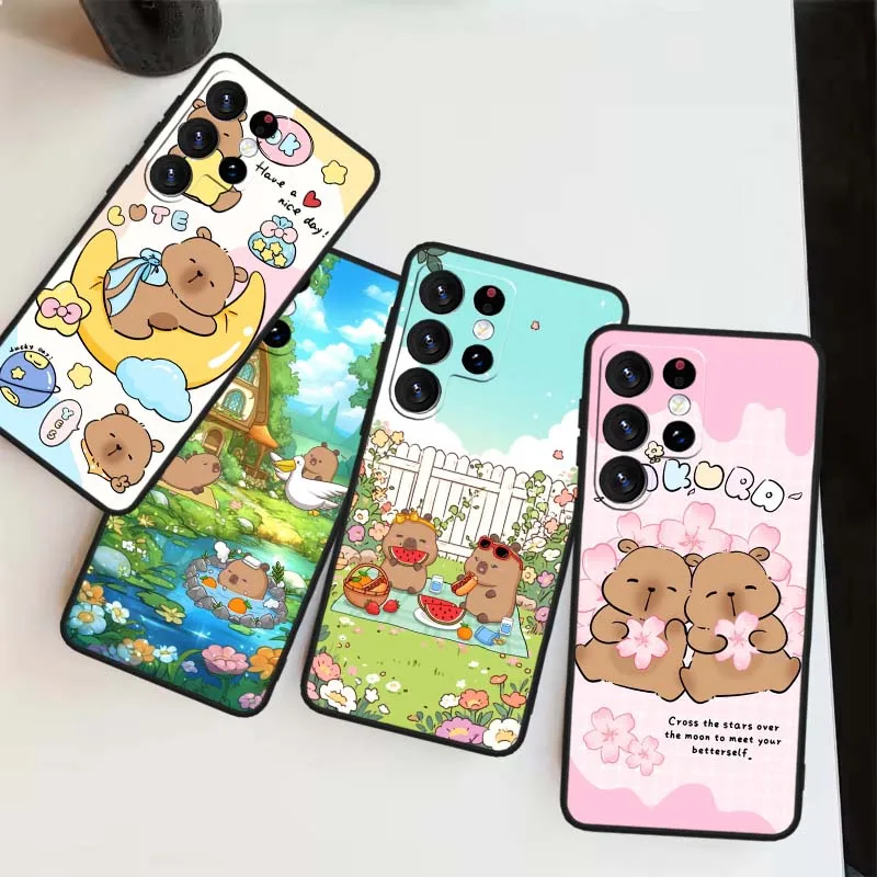 Funda con patrón de dibujos animados de capibara para Samsung Galaxy Note 20 10 9 8 A24 A34 M13 M31 M32 M52 M62 Ultra Lite funda de teléfono negra