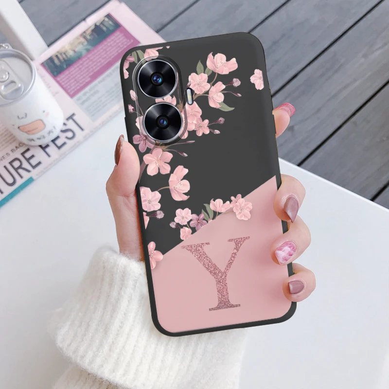 Funda de teléfono con letras y flores para Realme C55 4G, funda de silicona suave con parachoques de TPU a prueba de golpes para Realme C55 C 55, Fundas RealmeC55 - imagen 4