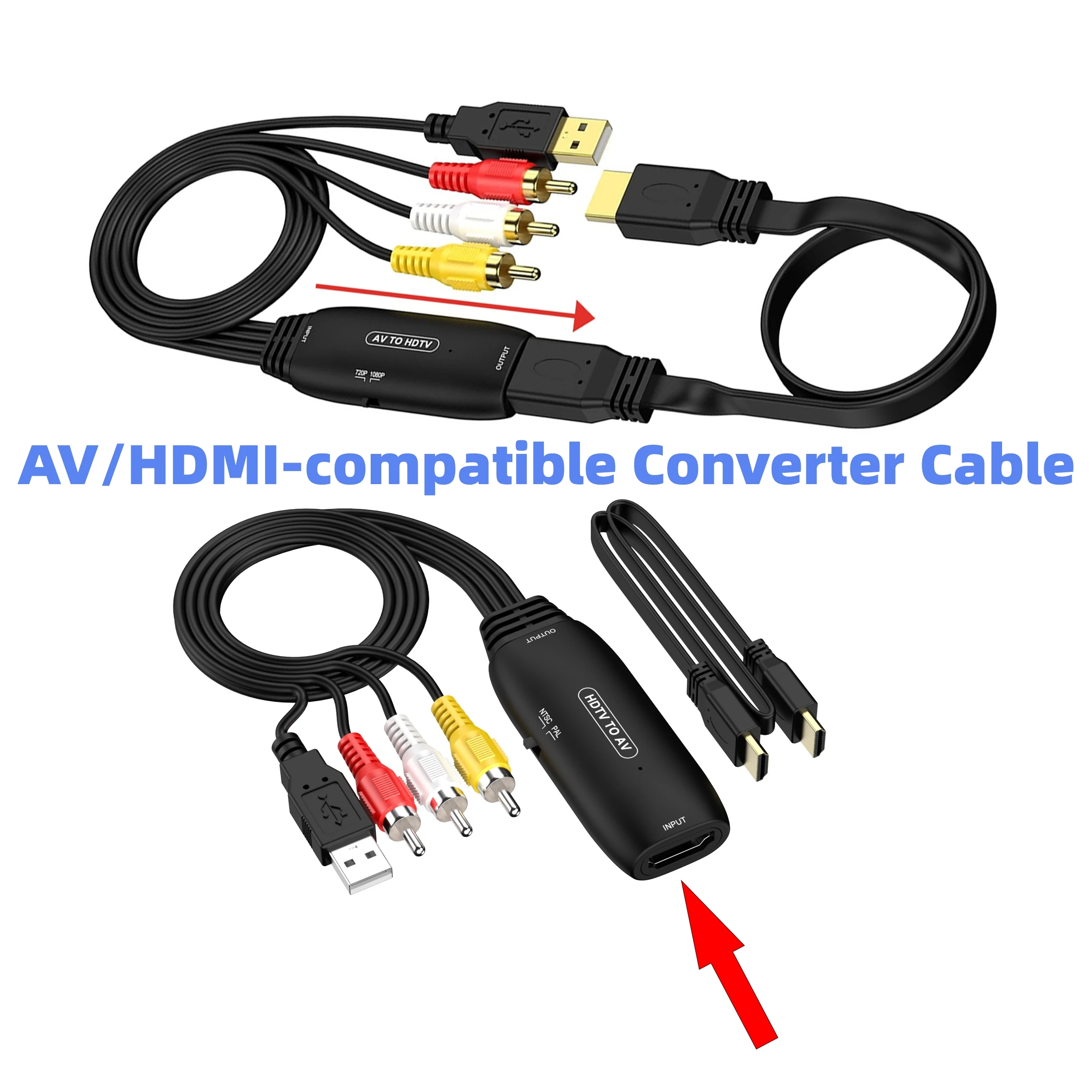Cable adaptador AV RCA compuesto a HDMI, 1080P, HDMI, compatible con AV 3RCA, Cable convertidor de Audio y vídeo para DVD, HDTV, STB