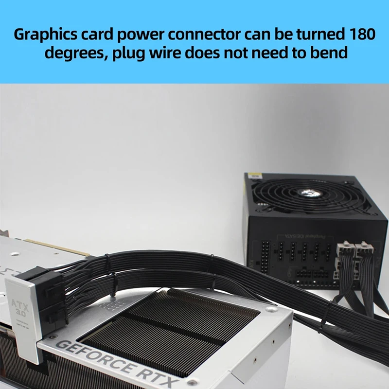 Adaptador de corriente ATX3.0, conector 4X de 8 pines hembra a macho, 12VHPWR, 12 + 4P, 600W, 180 °, en ángulo, para tarjeta gráfica RTX4090/RTX4080, 16GB/12GB - imagen 3