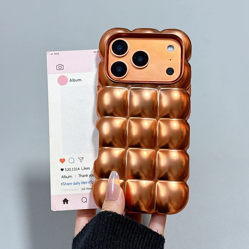 Ins Creative Cosmic Orange 3D Puff Grid TPU funda de teléfono para iPhone 17 Pro Max 16 15 14 13 12 11 cubierta protectora trasera a prueba de golpes - imagen 3