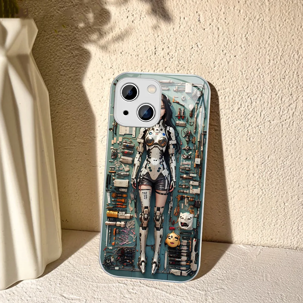 Funda de teléfono mecánica 3D de ciencia ficción de vidrio templado para Iphone 14 13 12 11 Pro Mini XS MAX 14Plus X XS XR - imagen 3