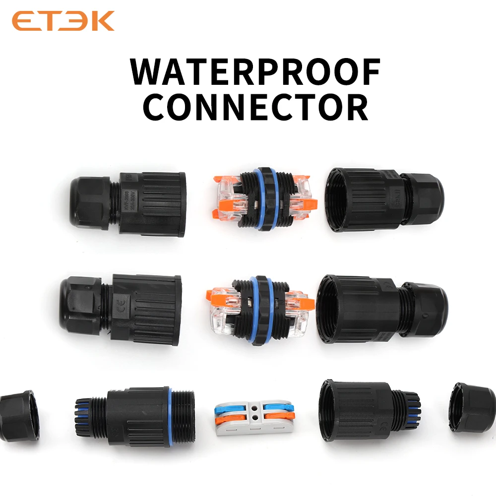 ETEK IP68 Terminal impermeable para exteriores, conector rápido de cable conector impermeable, conector impermeable, LED sin soldadura de 2/3 núcleos