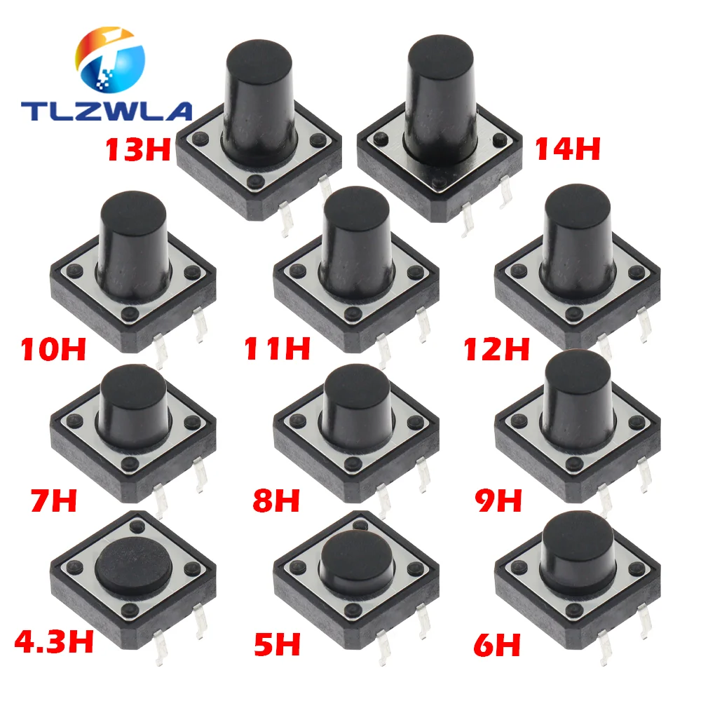 10 Uds PCB táctil interruptor de botón DIP 4 pines Micro interruptor 12*12*4,3/5/6/7/8/9/10/11/12 MM 12X12X4,3 MM 5MM 6MM 7MM 8MM 9MM