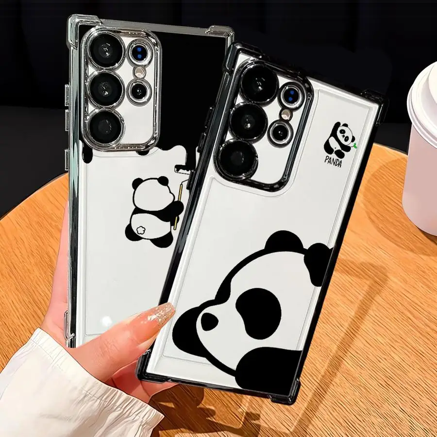 Funda de teléfono transparente con diseño de Panda de dibujos animados para Samsung Galaxy S23 S24 S21 Plus S25 Edge S20 FE S22 Ultra
