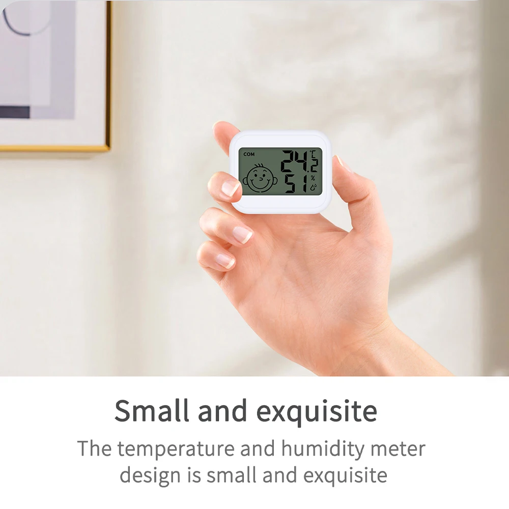 Mini sonrisa estación meteorológica interior y exterior LCD electrónico Digital medidor de humedad del aire y temperatura hogar inteligente - imagen 4